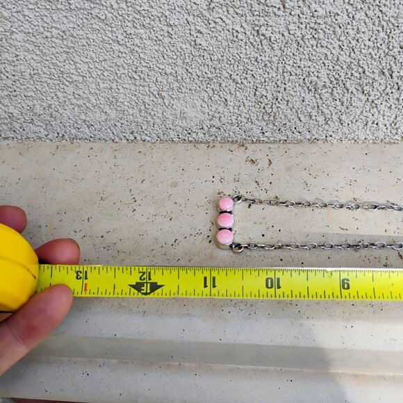 Southwest Pink Conch Shell Sterling Silver Triple Stone Bar Necklace Adjustable - Picture 6 of 9
